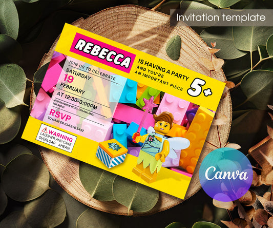 Lego Butterfly Fairy Girl customizable invitation template | Share or Print | girl | NT942