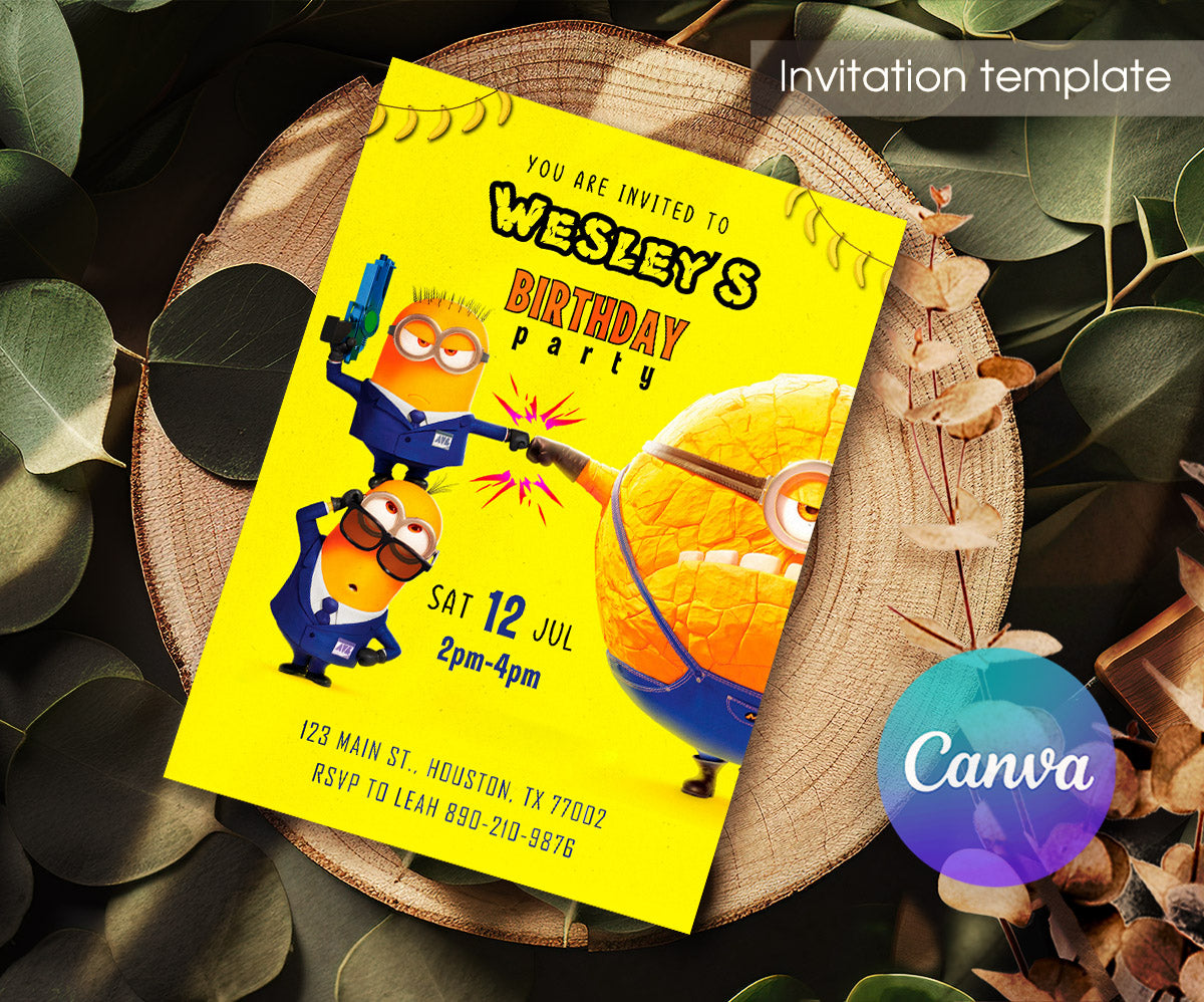 Despicable Me Minions customizable invitation template | Share or Print | JE460