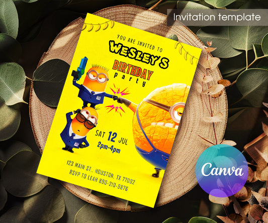 Despicable Me Minions customizable invitation template | Share or Print | JE460
