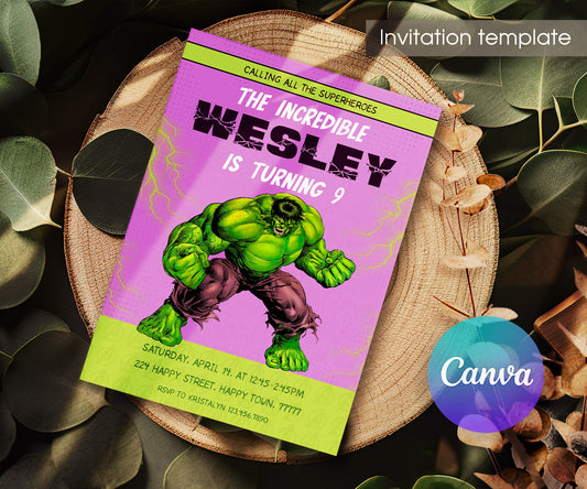 Hulk The Avengers Marvel Superhero customizable invitation template | Share or Print | boy | RD398
