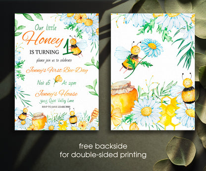 1st Bee Day Party customizable invitation template | Share or Print | PL989