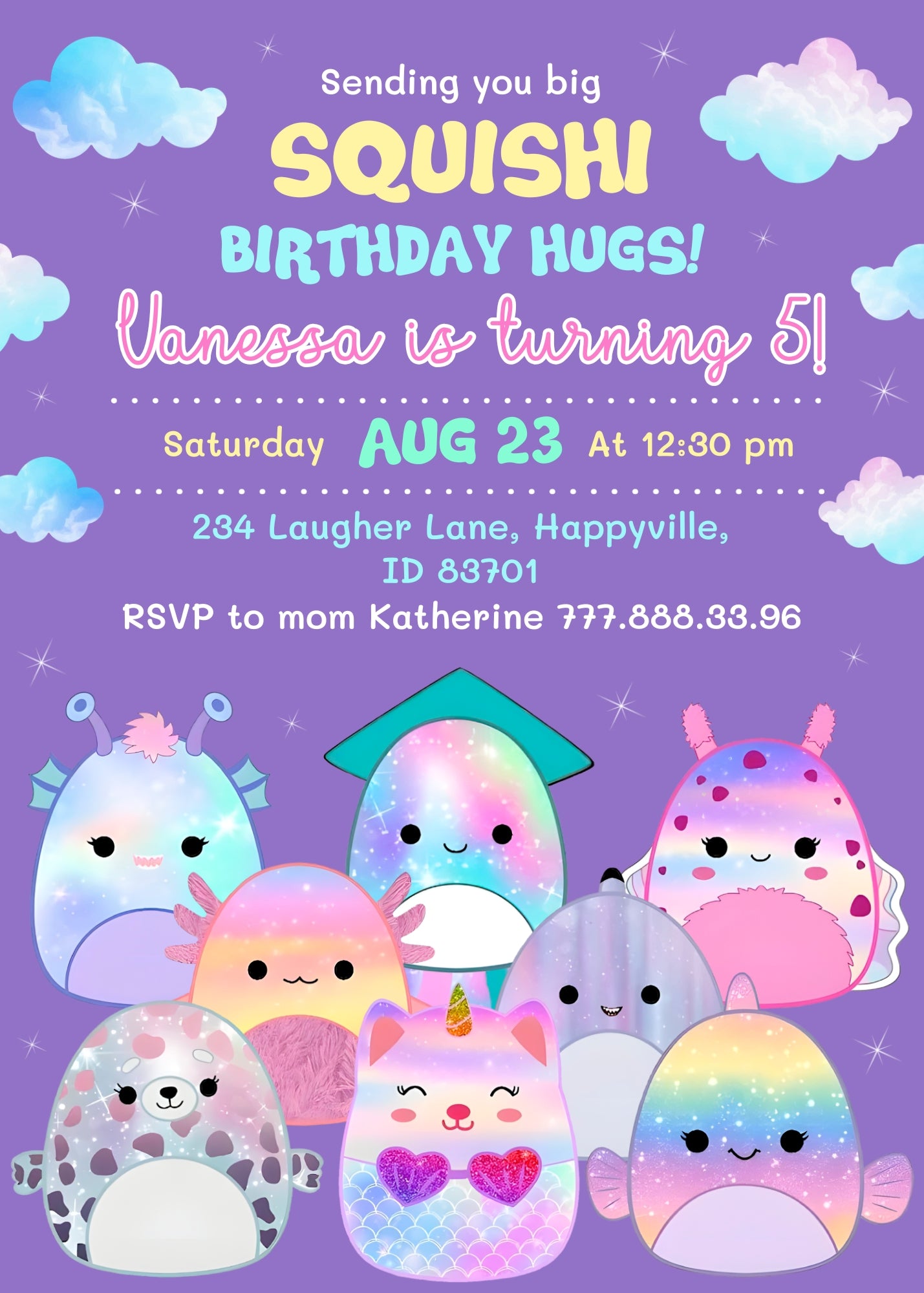 Squishmallows customizable invitation template | Share or Print | UJ739