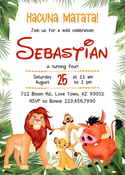 Lion King Simba customizable invitation template | Share or Print | XD077