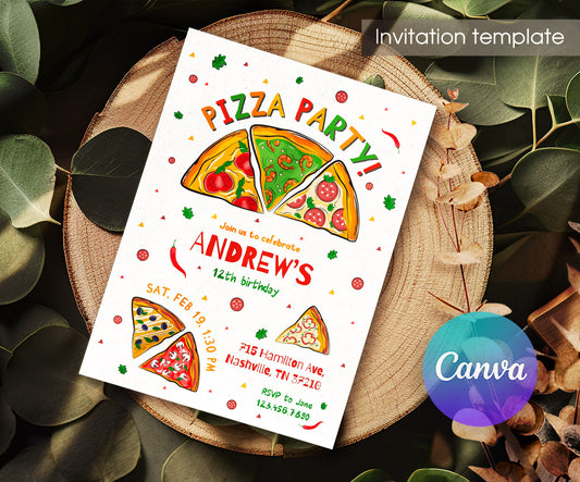 Pizza Party customizable invitation template | Share or Print | JR247