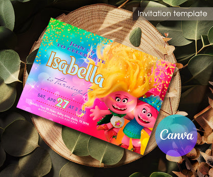 Trolls Poppy customizable invitation template | Share or Print | QT232