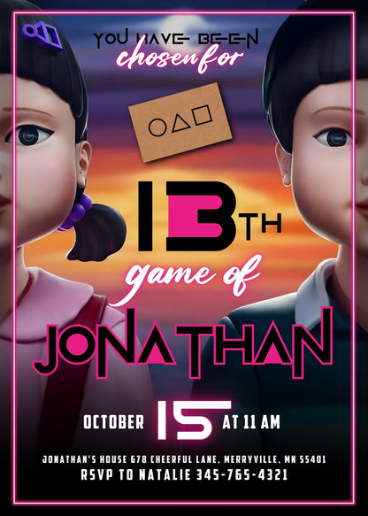 Squid Game customizable invitation template | Share or Print | AF317