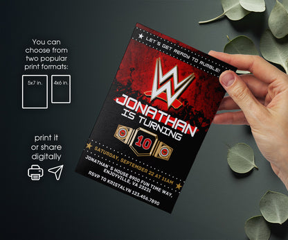 Wrestling WWE WrestleMania customizable invitation template | Share or Print | boy | KJ314