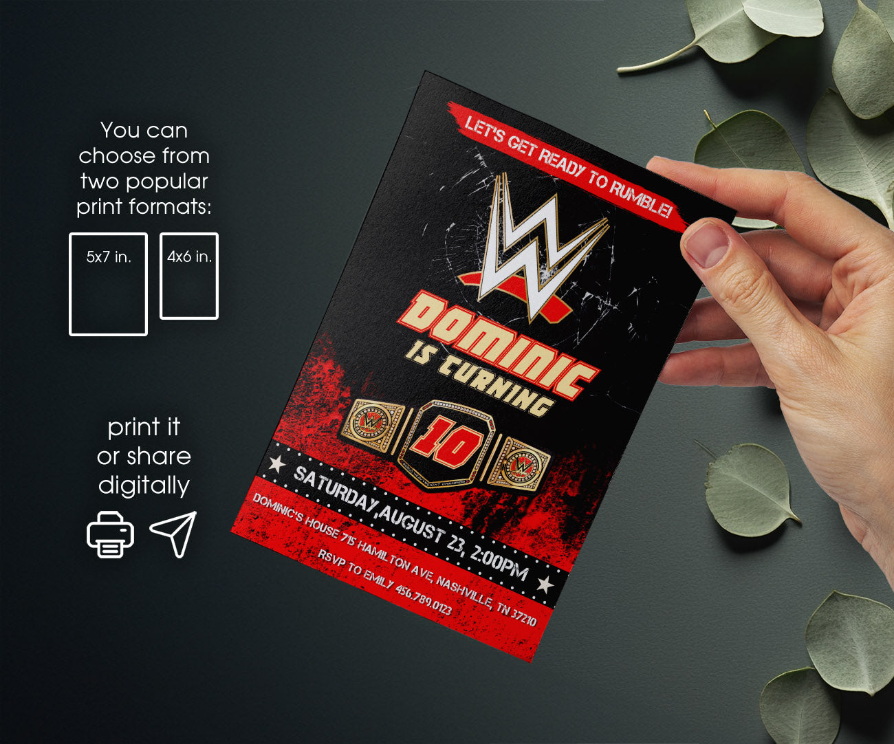 Wrestling WWE WrestleMania customizable invitation template | Share or Print | boy | QG072