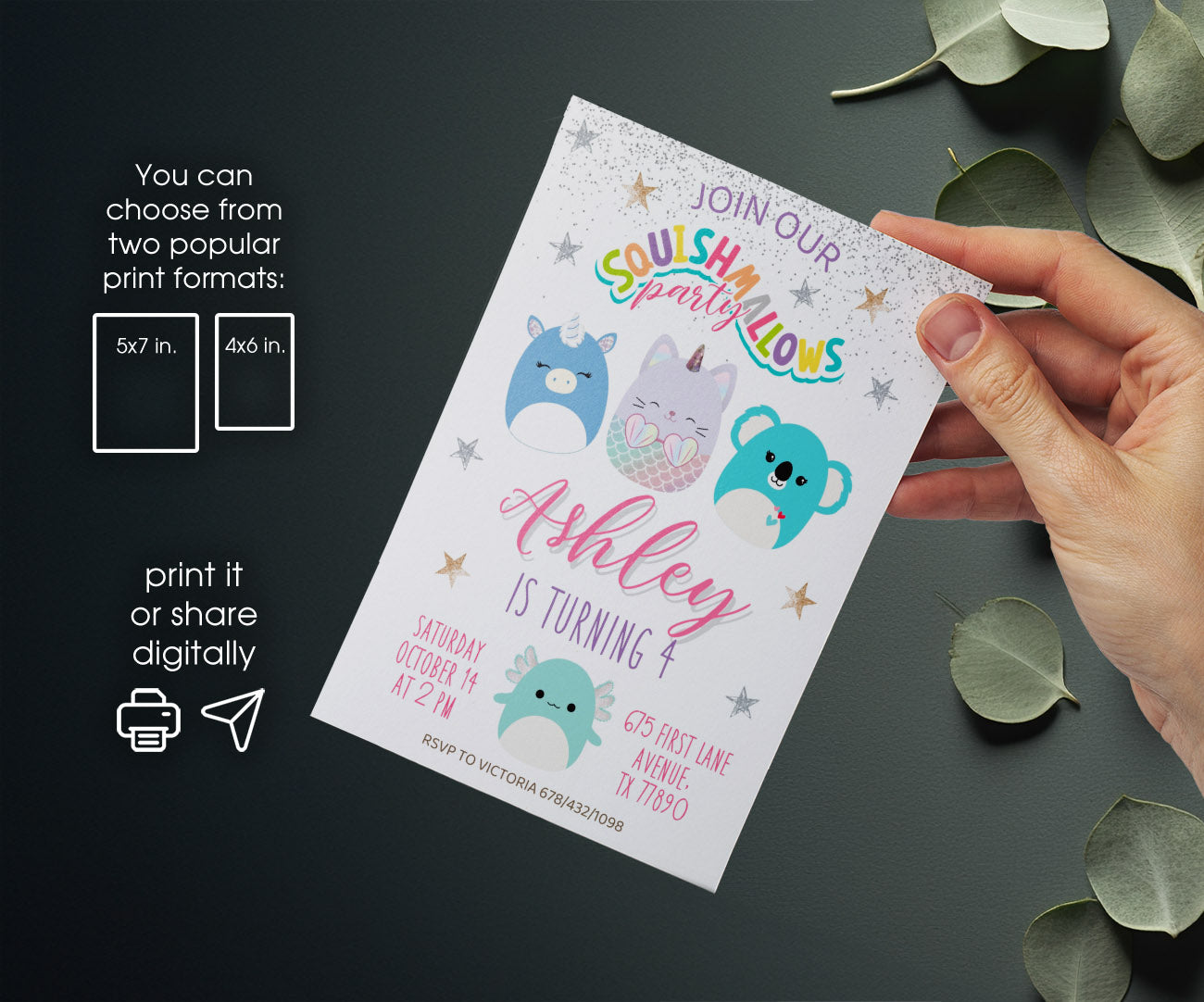Squishmallows customizable invitation template | Share or Print | ZR387