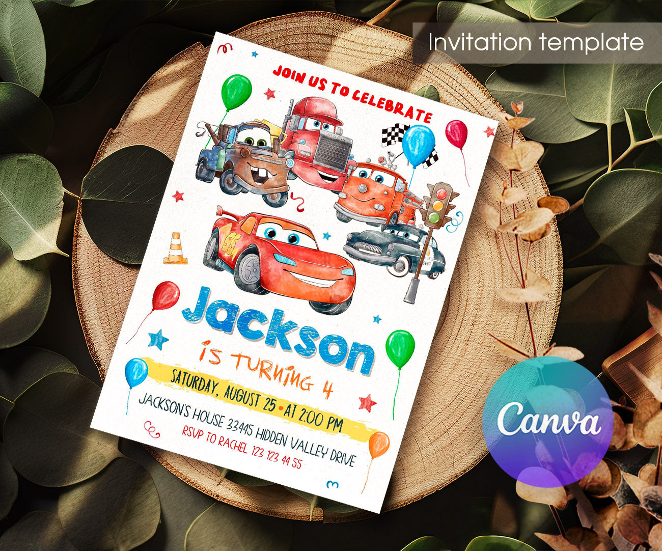 Cars Lightning McQueen customizable invitation template | Share or Print | boy | UA045