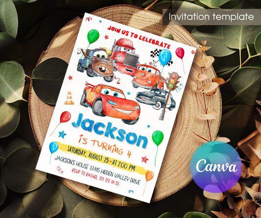 Cars Lightning McQueen customizable invitation template | Share or Print | boy | UA045
