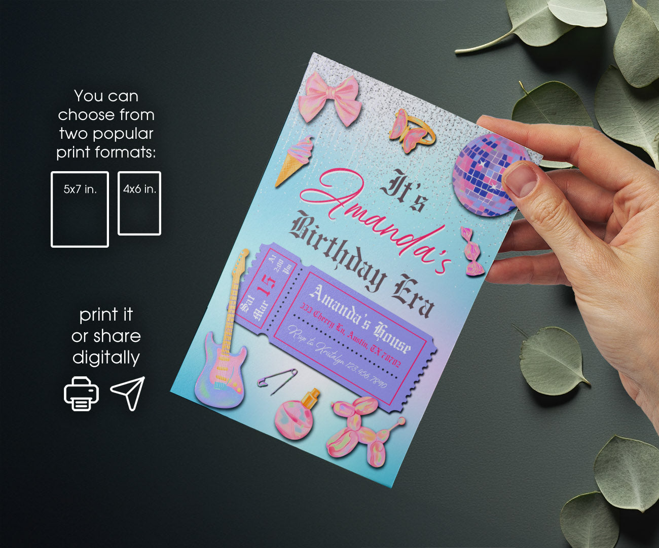 Taylor Swift Eras Tour customizable invitation template | Share or Print | girl | IW733