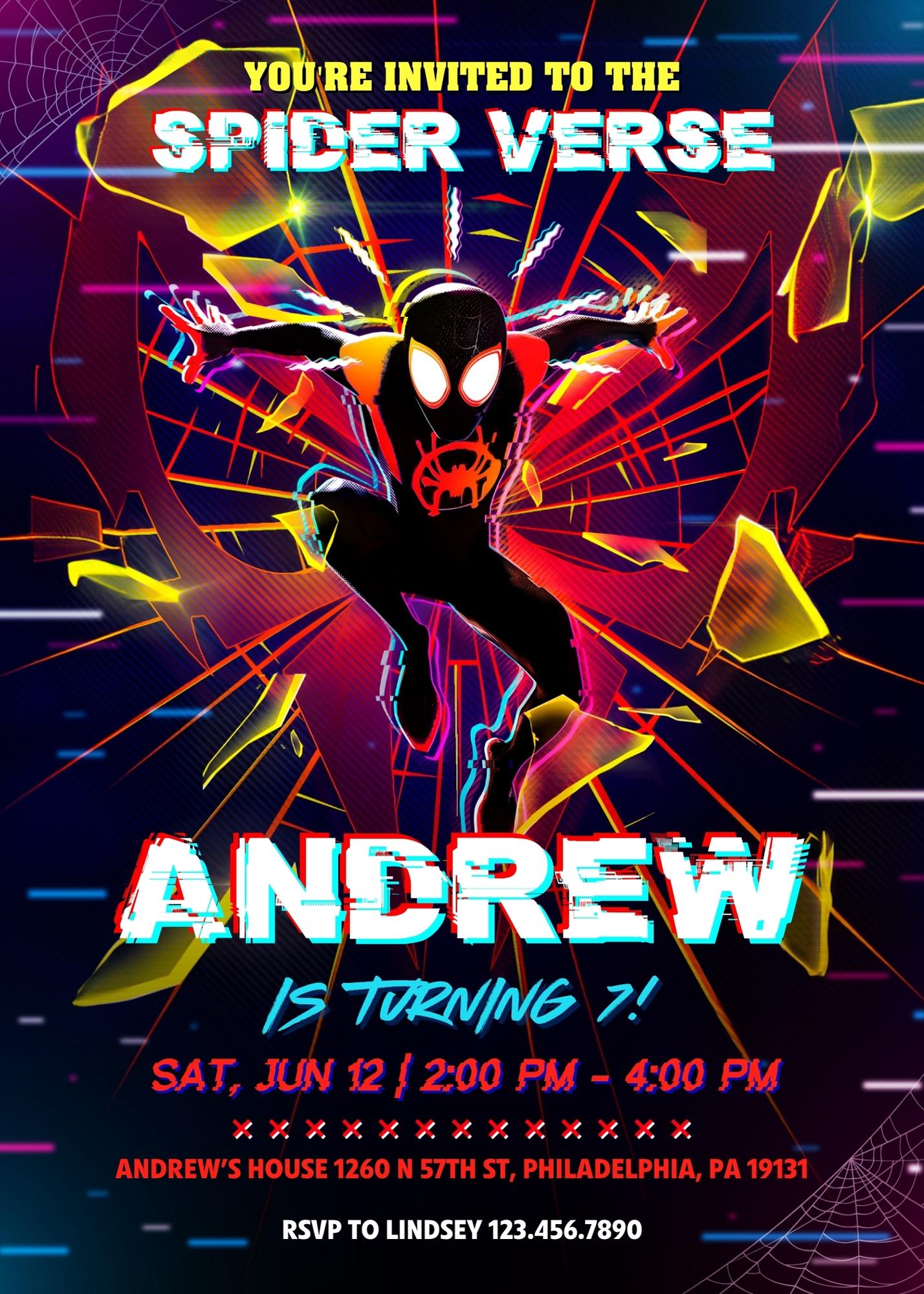 Spider Man Across the Spider-Verse customizable invitation template | Share or Print | boy | DR475