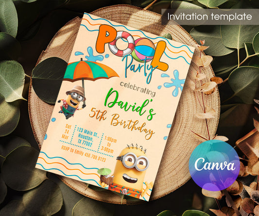 Minions Pool Party Despicable Me customizable invitation template | Share or Print | PZ201