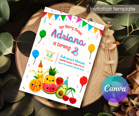 Hey Bear Sensory Dancing Fruits customizable invitation template | Share or Print | SU984