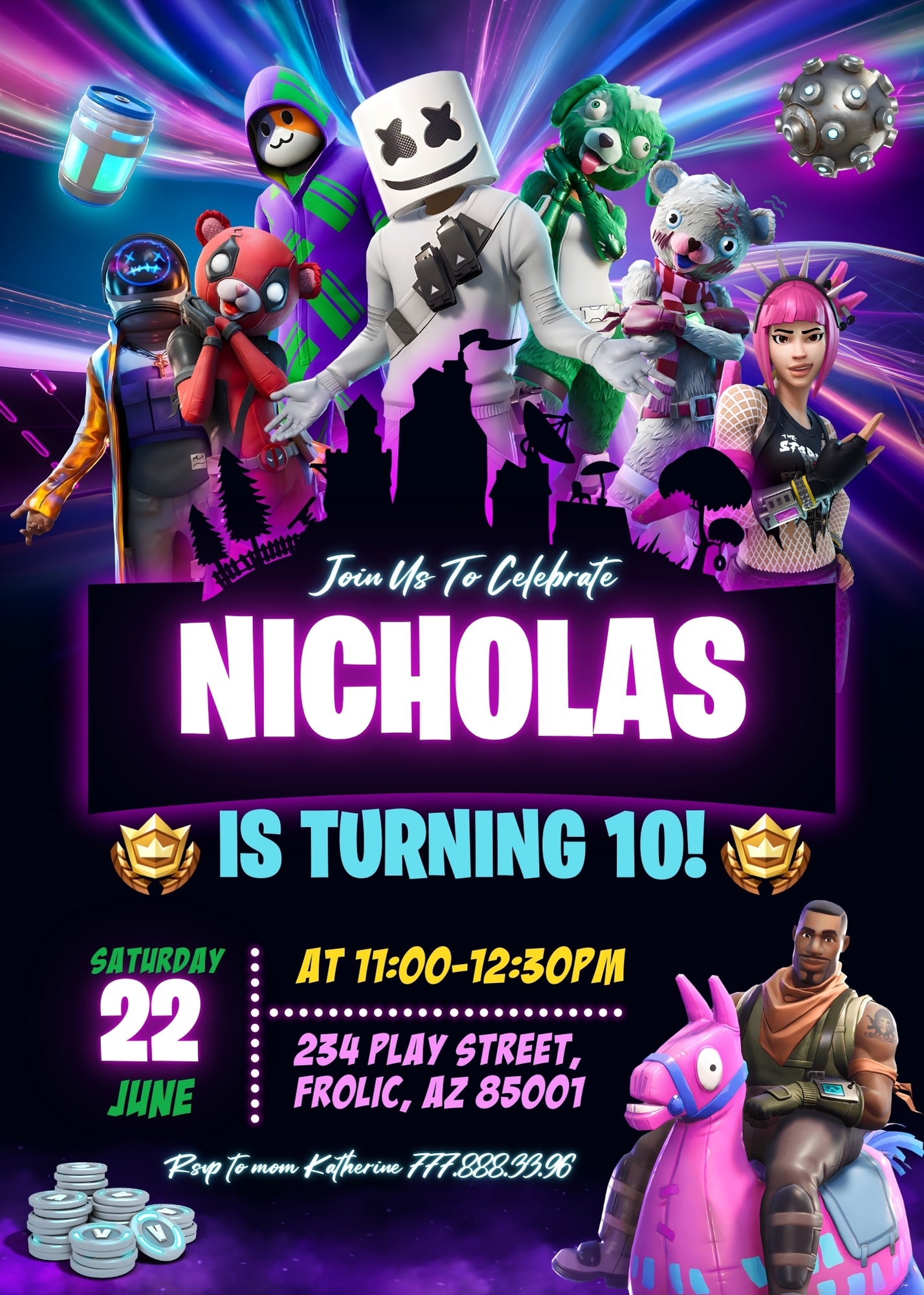 Fortnite Gamer customizable invitation template | Share or Print | boy | DN622