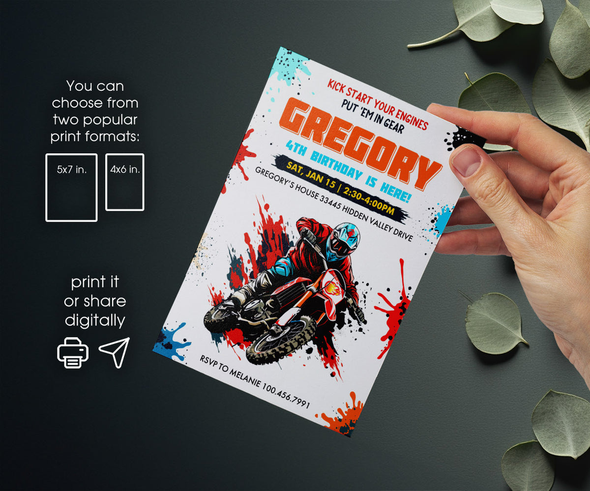 Motocross Extreme customizable invitation template | Share or Print | JX297