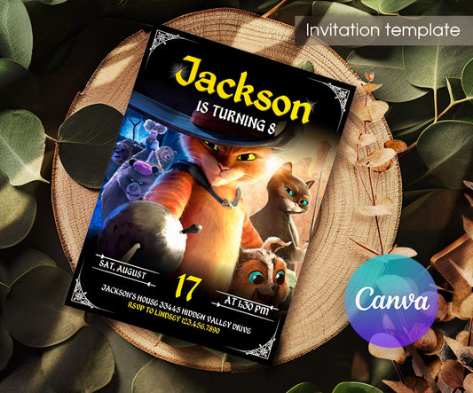 Puss in Boots Cat Shrek customizable invitation template | Share or Print | SR550