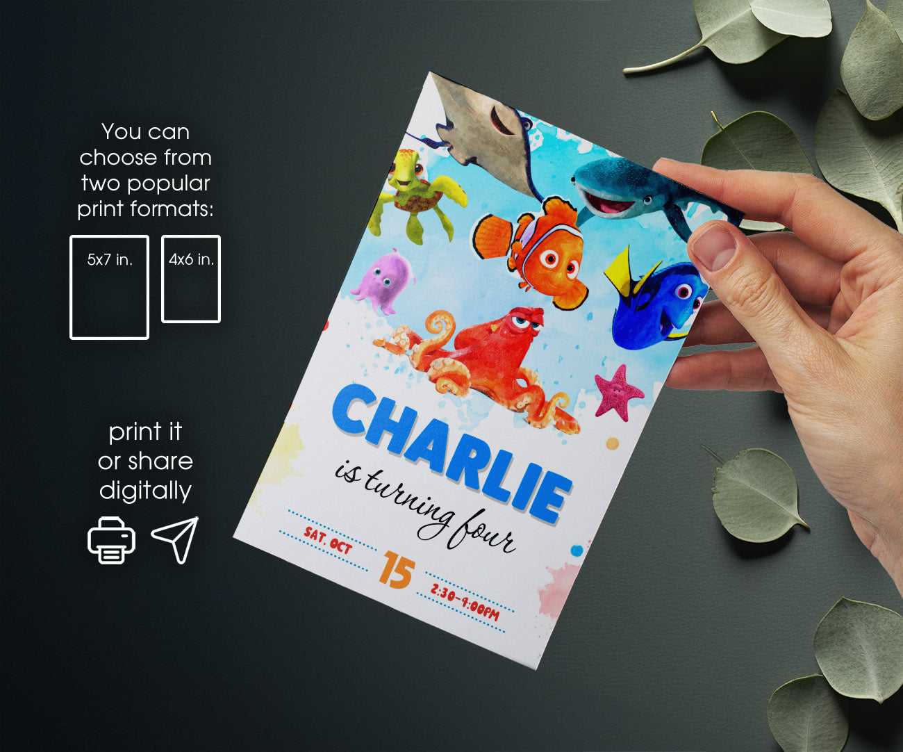 Finding Nemo customizable invitation template | Share or Print | FD471