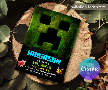 Minecraft Movie Gamer customizable invitation template | Share or Print | FD133