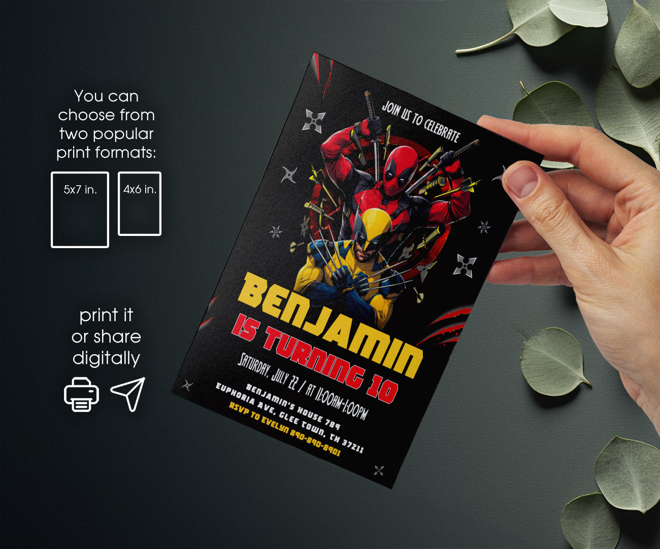 Deadpool Wolverine Marvel customizable invitation template | Share or Print | boy | WD837