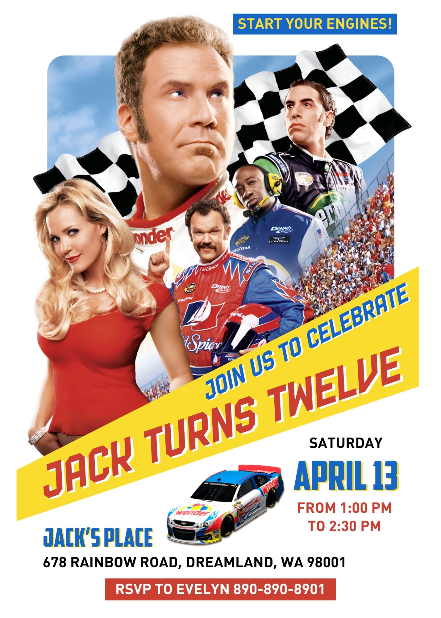 Nascar Ricky Bobby customizable invitation template | Share or Print | boy | IE168