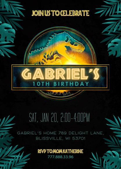 Jurassic World Rebirth Dinosaur customizable invitation template | Share or Print | VC369