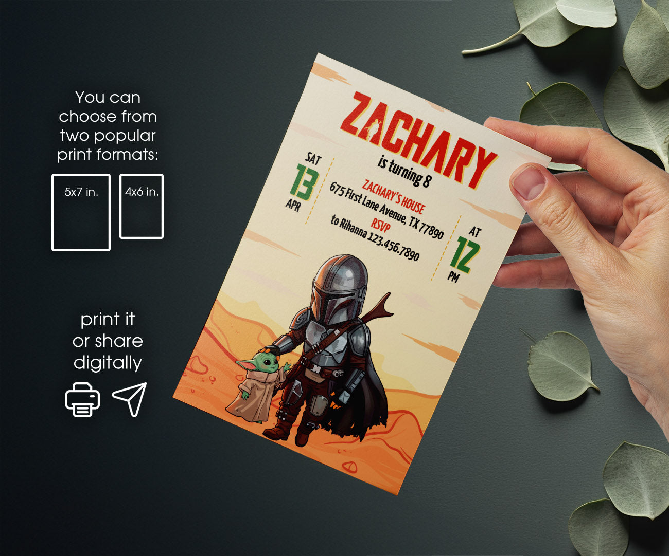 The Mandalorian Star Wars Grogu customizable invitation template | Share or Print | boy | IH528