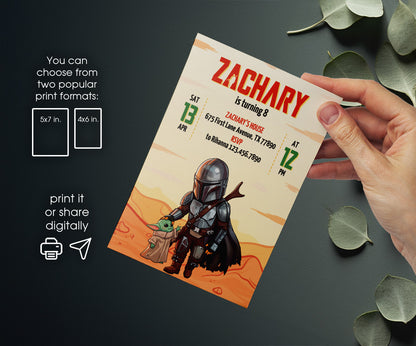 The Mandalorian Star Wars Grogu customizable invitation template | Share or Print | boy | IH528