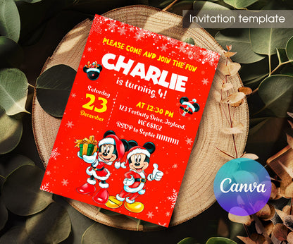 Mickey Mouse Christmas customizable invitation template | Share or Print | EV761