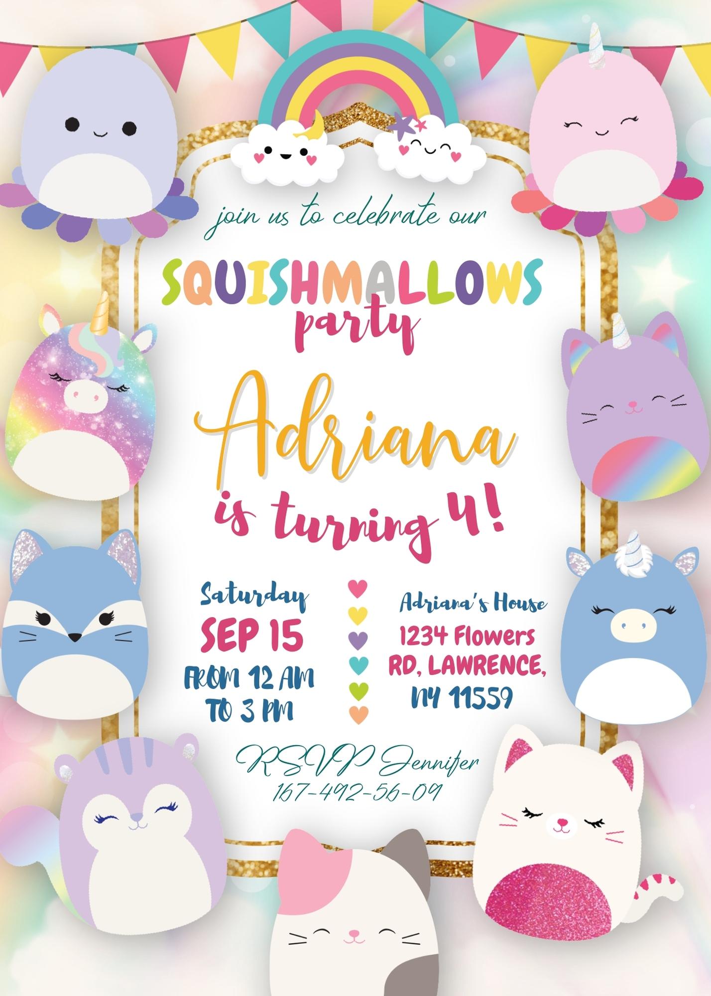 Squishmallows customizable invitation template | Share or Print | DW559