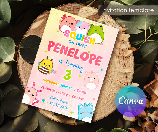 Squishmallows customizable invitation template | Share or Print | IY109