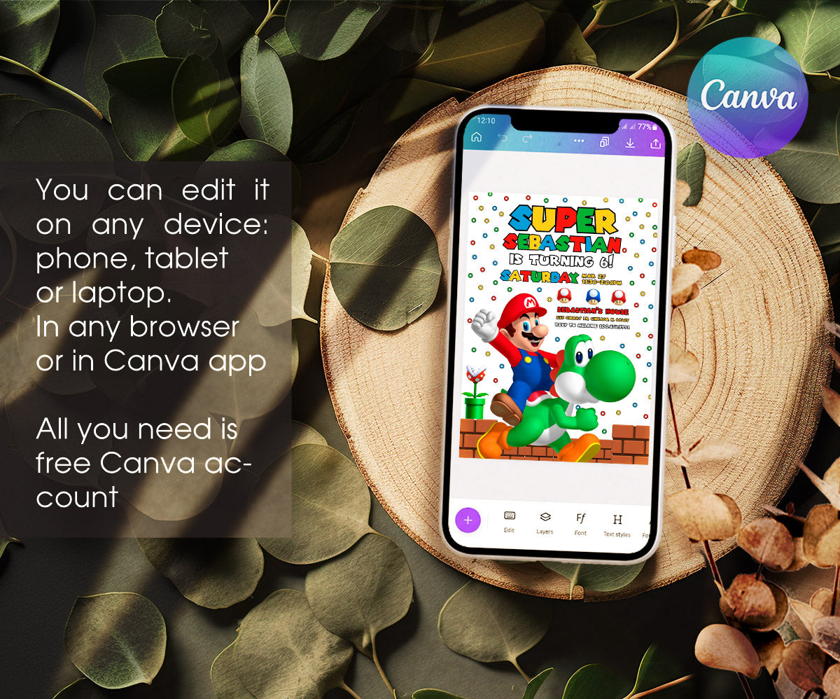 Super Mario Bros customizable invitation template | Share or Print | GV519