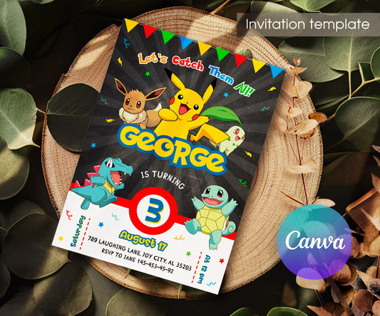 Pokemon Pikachu customizable invitation template | Share or Print | JS188