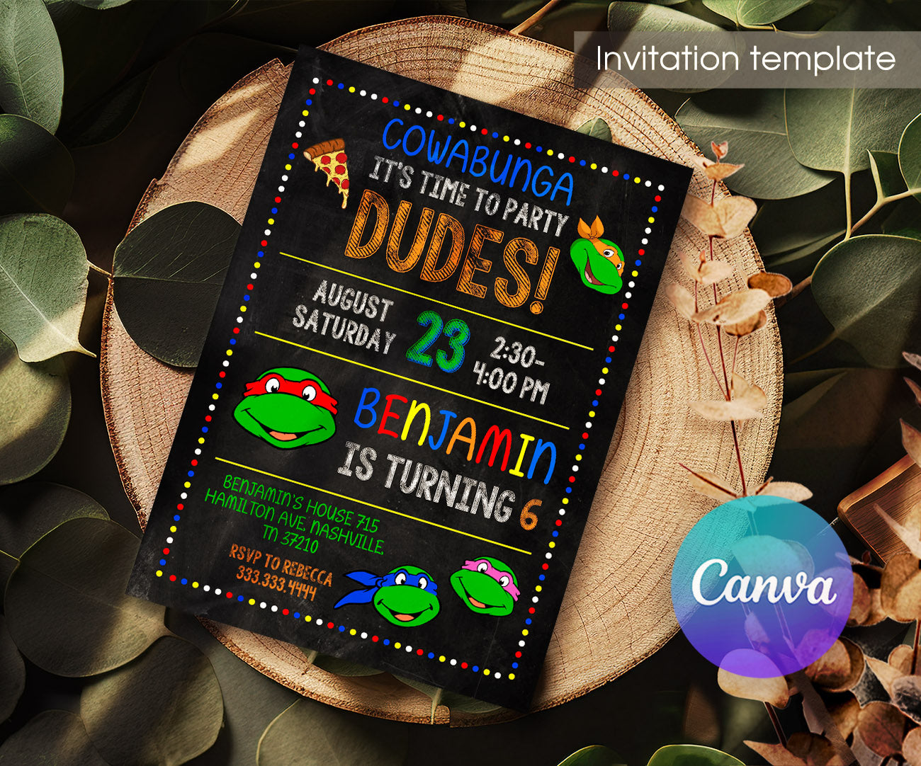 Teenage Mutant Ninja Turtles customizable invitation template | Share or Print | boy | WS359