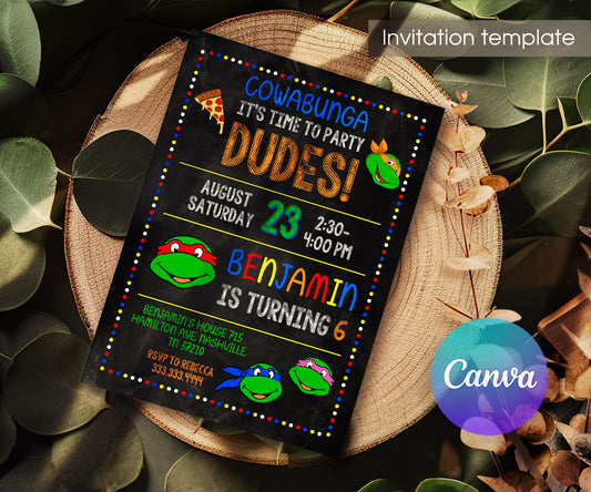 Teenage Mutant Ninja Turtles customizable invitation template | Share or Print | boy | WS359