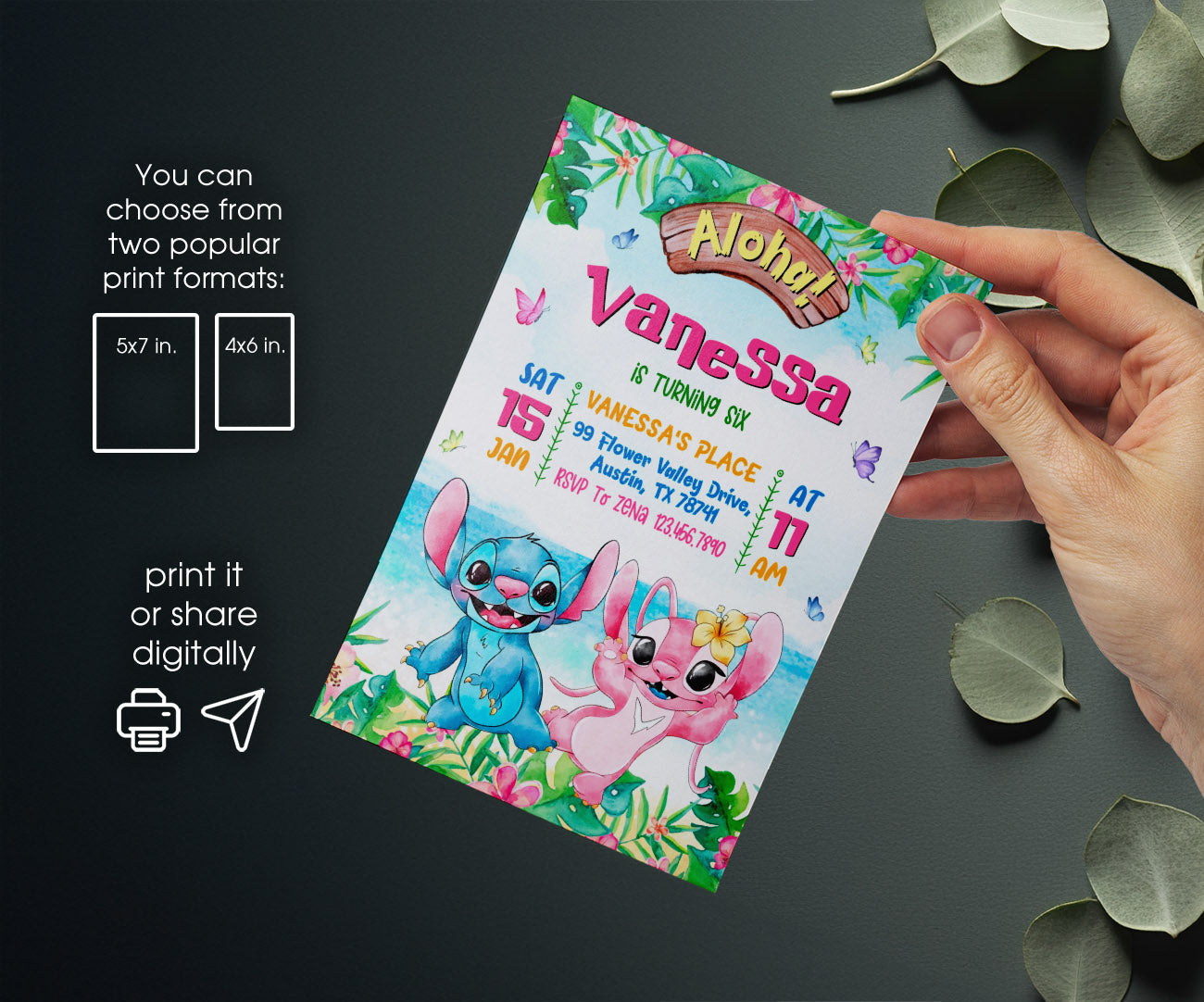 Lilo & Stitch Angel customizable invitation template | Share or Print | girl | PE521