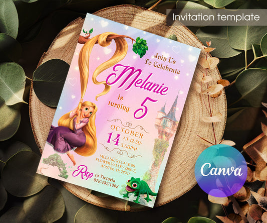 Rapunzel Princess Tangled customizable invitation template | Share or Print | girl | KX359