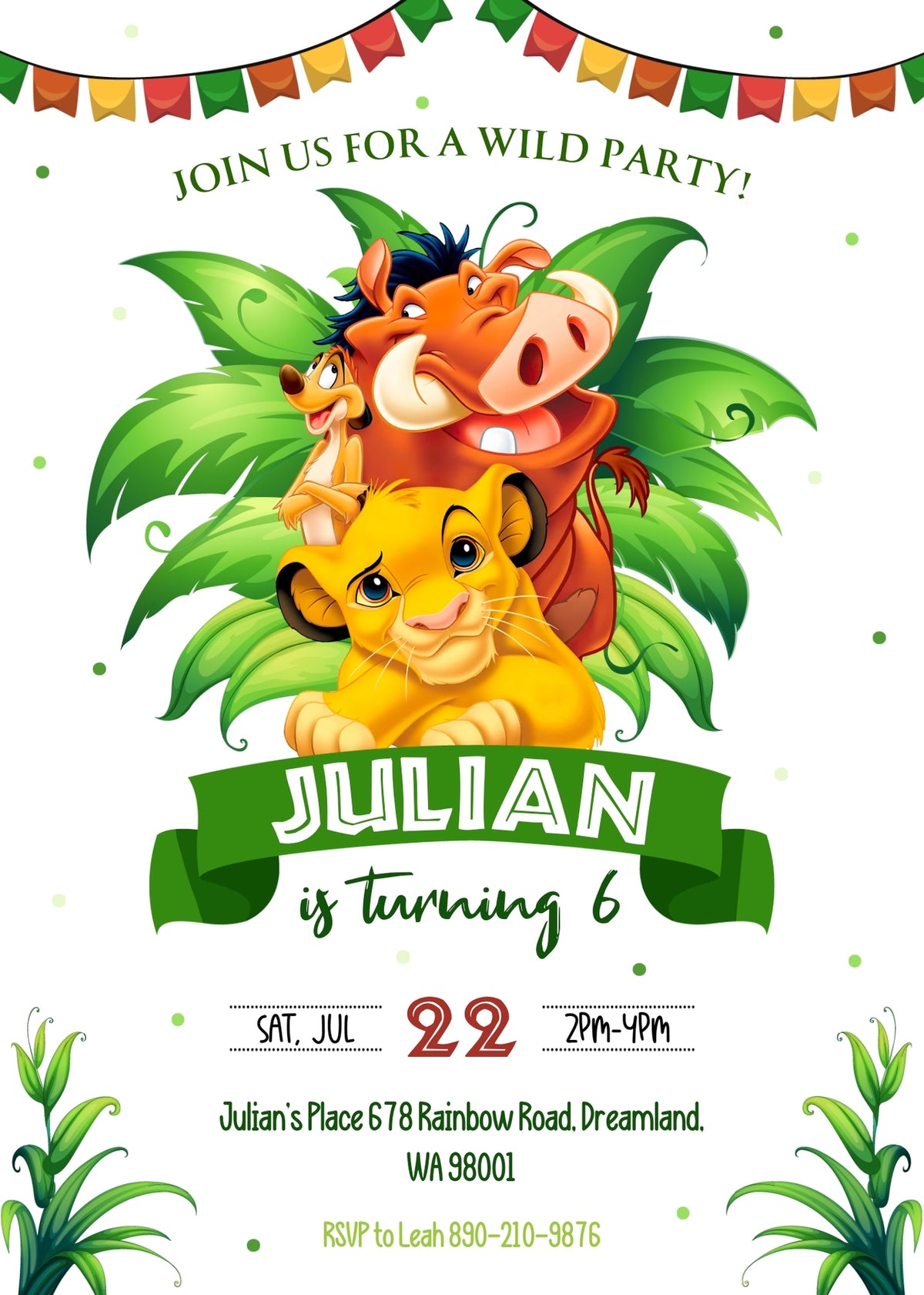 Lion King Simba customizable invitation template | Share or Print | BR487