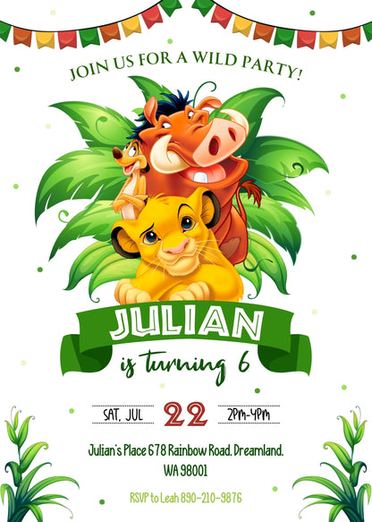 Lion King Simba customizable invitation template | Share or Print | BR487