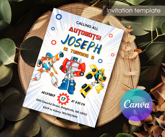 Transformers Rescue Bots customizable invitation template | Share or Print | boy | SN006