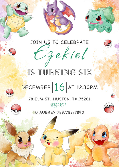 Pokemon Pikachu customizable invitation template | Share or Print | UK639