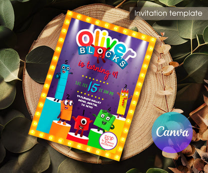 Numberblocks customizable invitation template | Share or Print | VL579