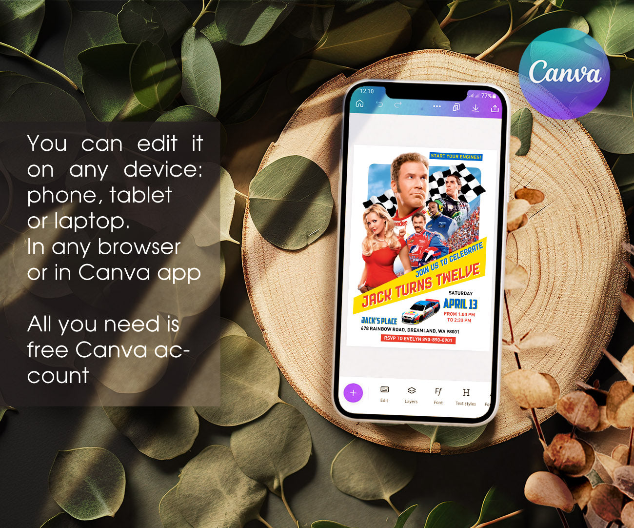 Nascar Ricky Bobby customizable invitation template | Share or Print | boy | IE168