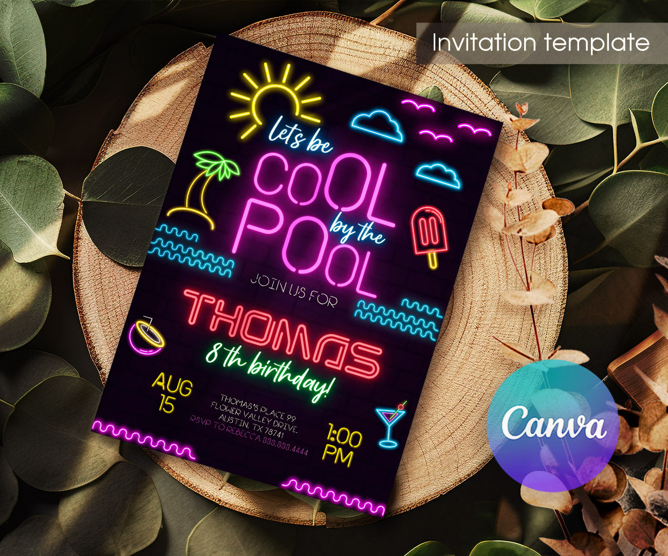 Pool Party customizable invitation template | Share or Print | boy | SW484