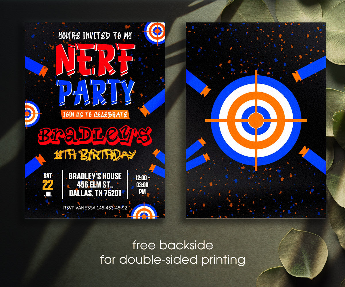 NERF Dart Wars customizable invitation template | Share or Print | boy | EY032