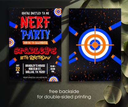 NERF Dart Wars customizable invitation template | Share or Print | boy | EY032