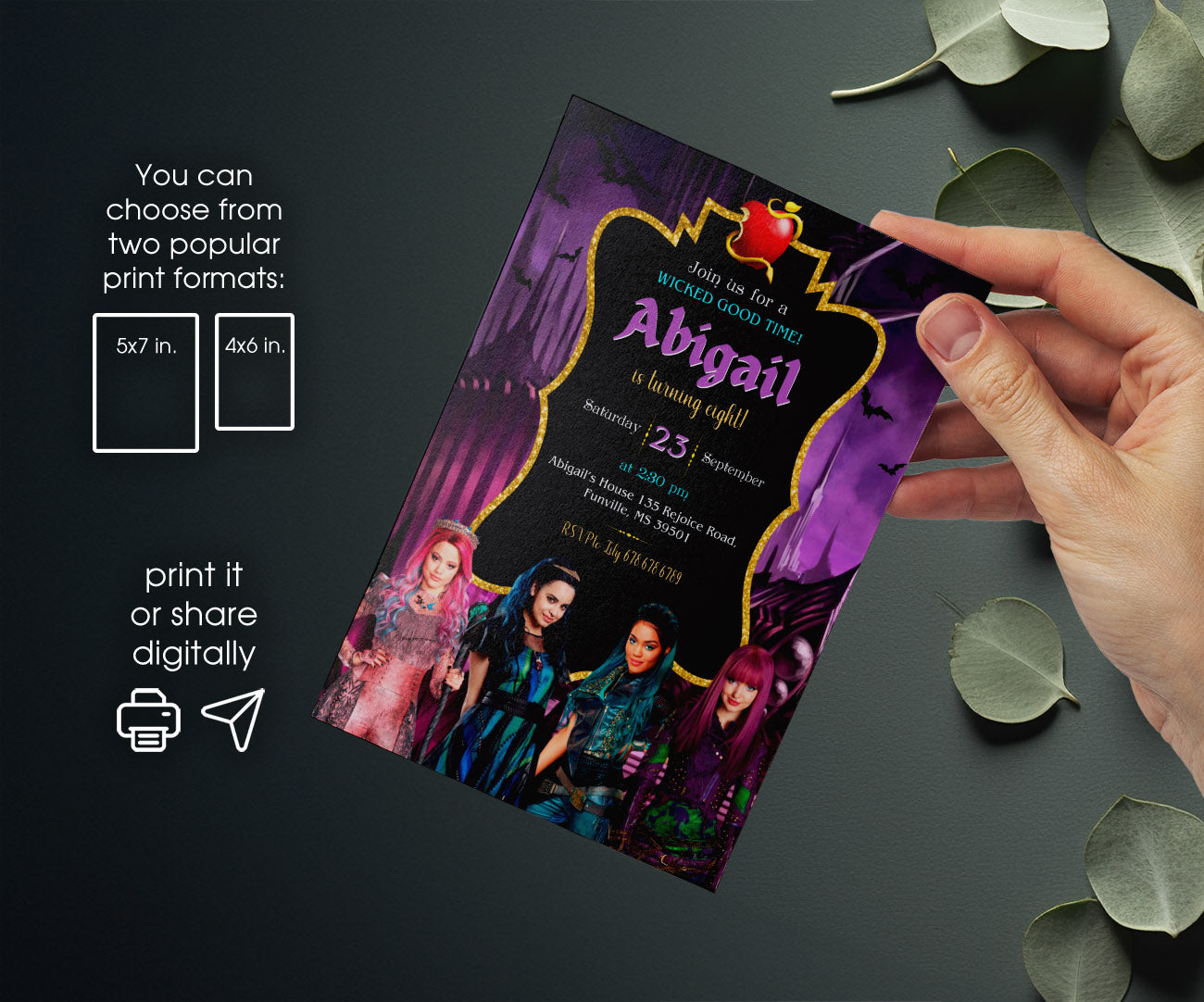 Descendants Disney customizable invitation template | Share or Print | HG442