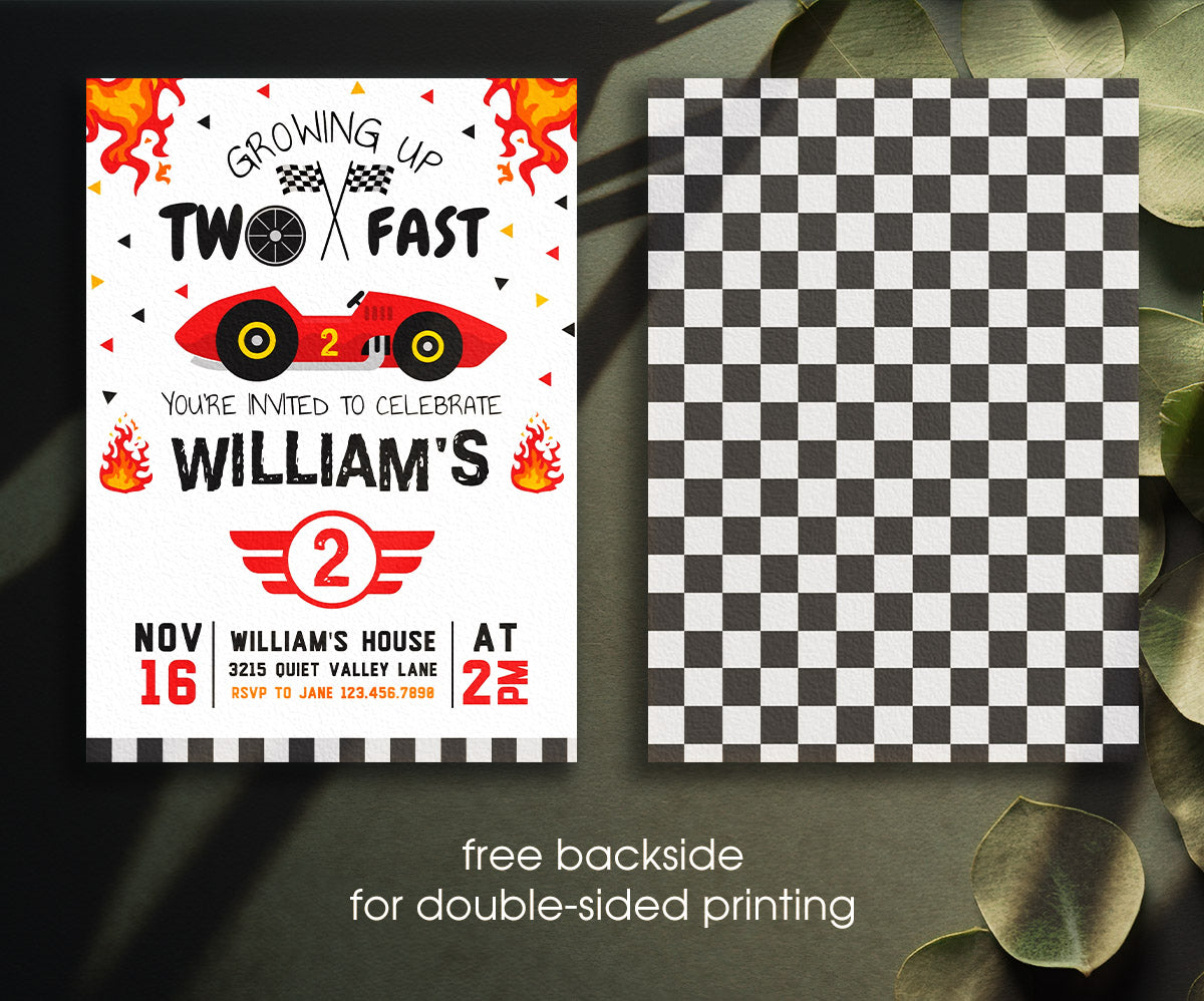 Race Car 2nd Bday Watercolor customizable invitation template | Share or Print | boy | TN151