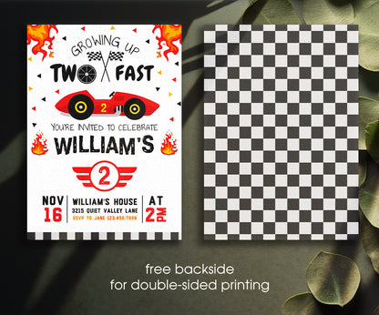 Race Car 2nd Bday Watercolor customizable invitation template | Share or Print | boy | TN151